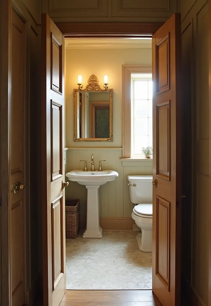 25 Bifold Bathroom Door Ideas That Maximize Space - 11. Vintage-Style Bifold Doors