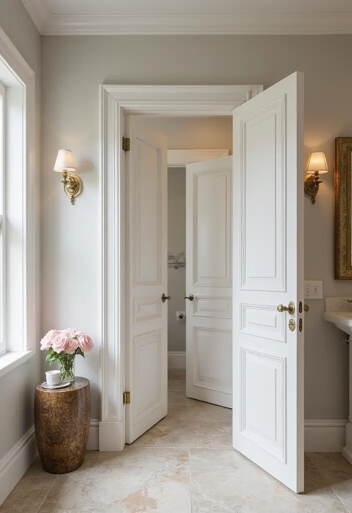 25 Bifold Bathroom Door Ideas That Maximize Space - 16. French-Style Bifold Doors