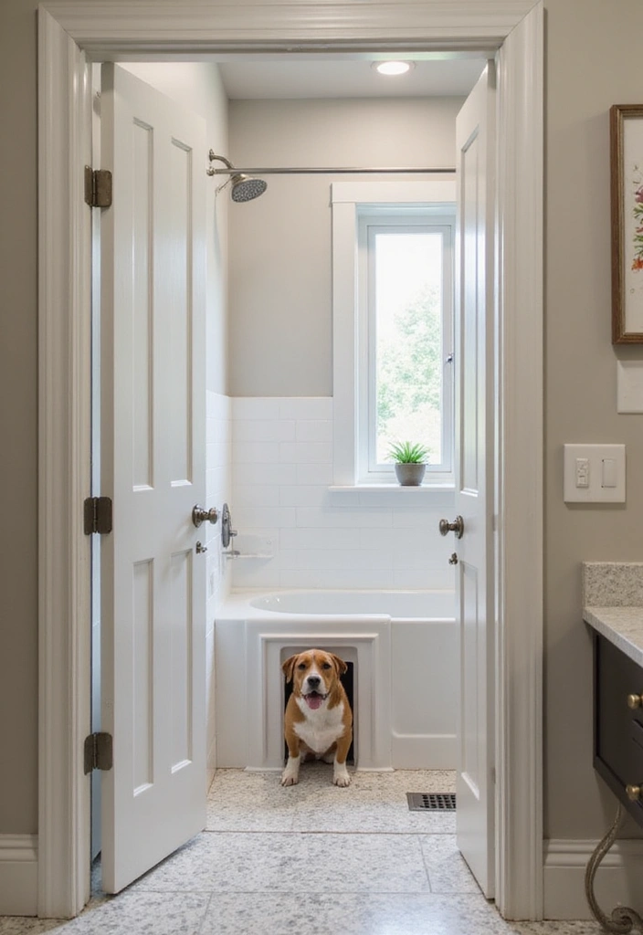 25 Bifold Bathroom Door Ideas That Maximize Space - 19. Bifold Doors with Pet Access