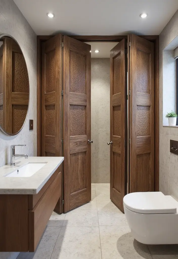 25 Bifold Bathroom Door Ideas That Maximize Space - 20. Textured Bifold Doors