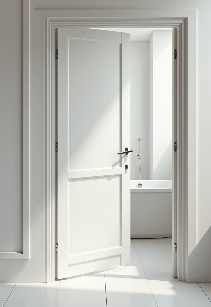 25 Bifold Bathroom Door Ideas That Maximize Space - 3. Minimalist White Bifold Doors