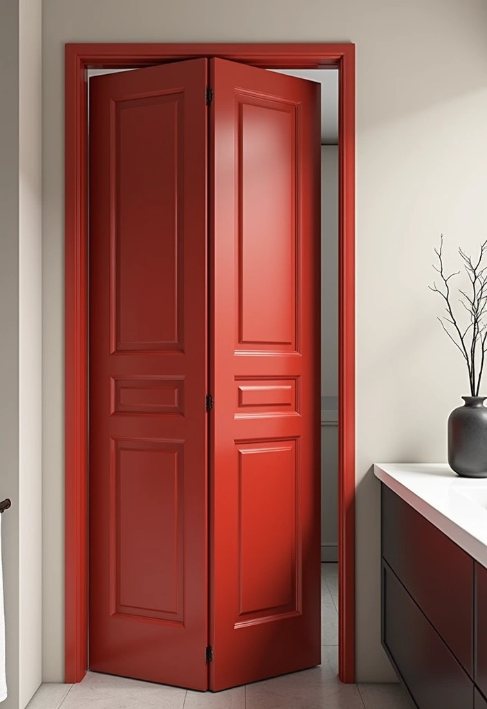 25 Bifold Bathroom Door Ideas That Maximize Space - 4. Bold Colored Bifold Doors