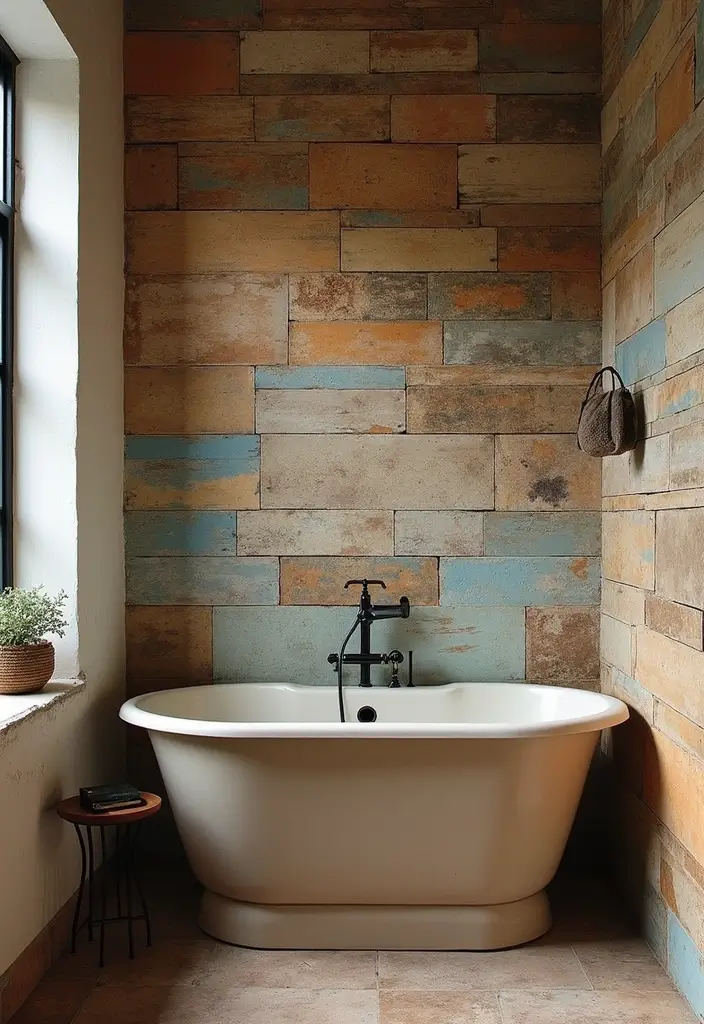 27 Bathroom Accent Wall Ideas That Make A Statement - 18. Reclaimed Materials