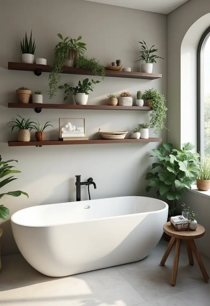 27 Bathroom Accent Wall Ideas That Make A Statement - 19. Floating Shelves