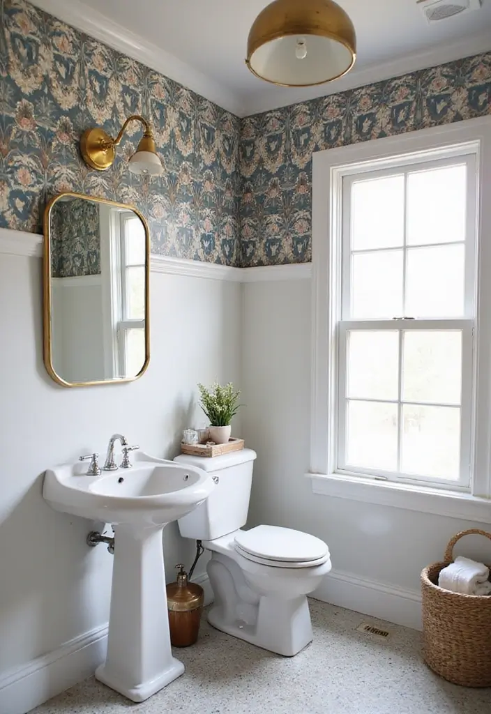 27 Bathroom Accent Wall Ideas That Make A Statement - 20. Bold Wallpaper Borders