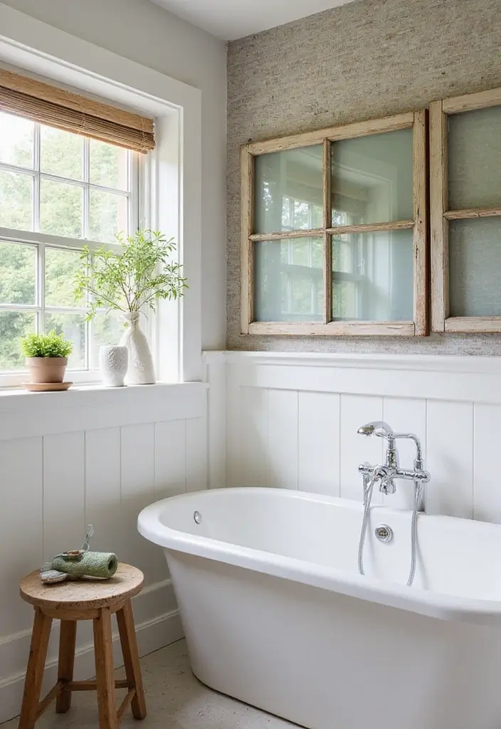 27 Bathroom Accent Wall Ideas That Make A Statement - 25. Repurposed Windows