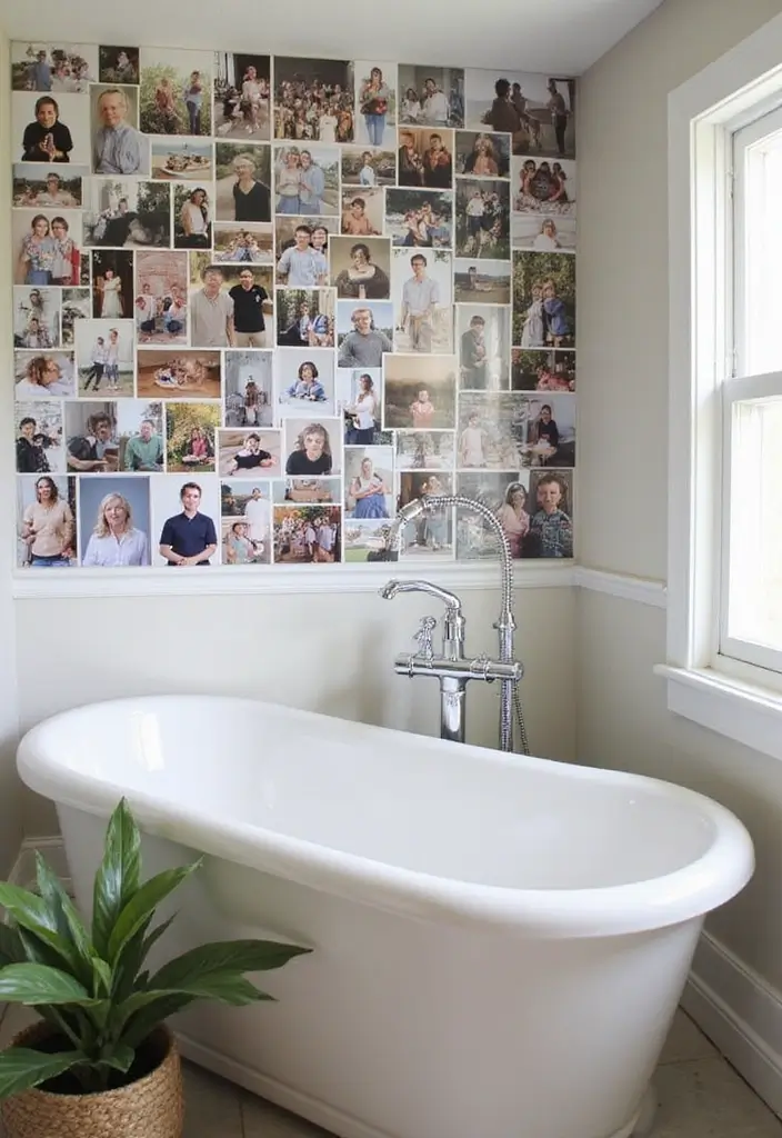 27 Bathroom Accent Wall Ideas That Make A Statement - 26. DIY Photo Collage