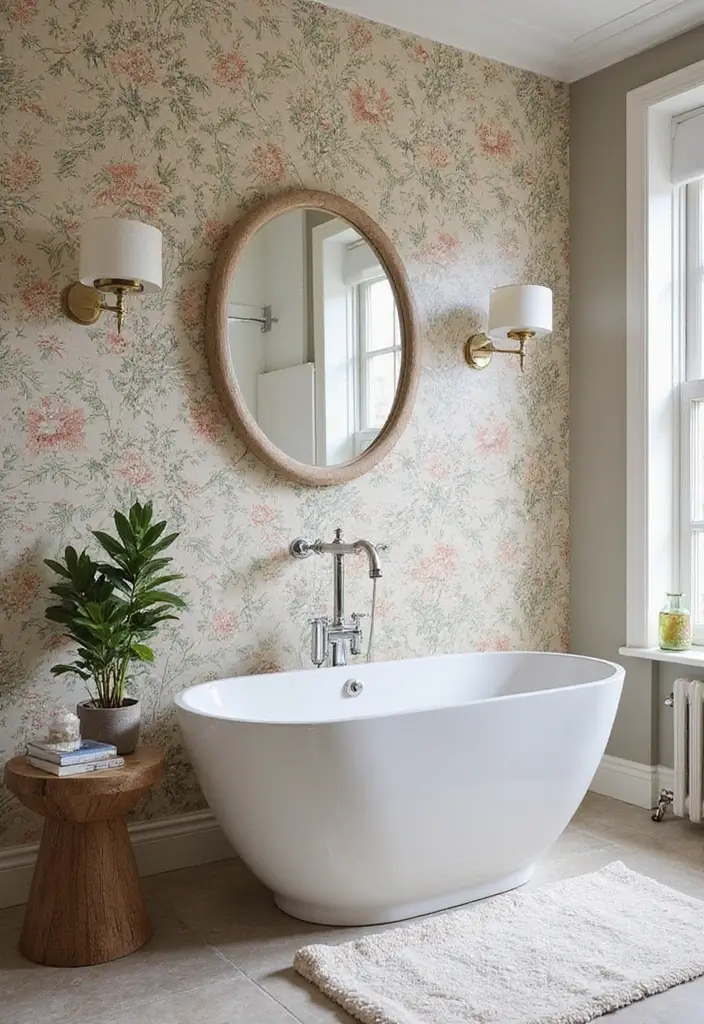 27 Bathroom Accent Wall Ideas That Make A Statement - 4. Textured Wallpaper Wonders