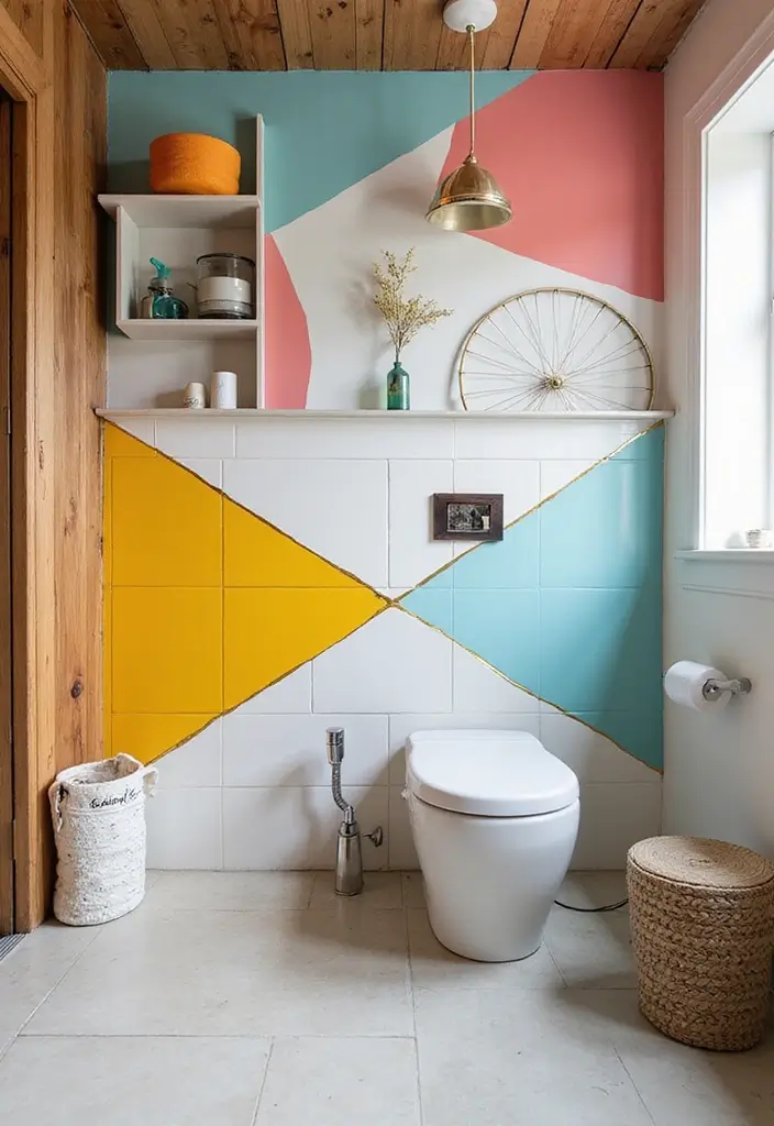 27 Bathroom Accent Wall Ideas That Make A Statement - 7. Painted Geometric Patterns