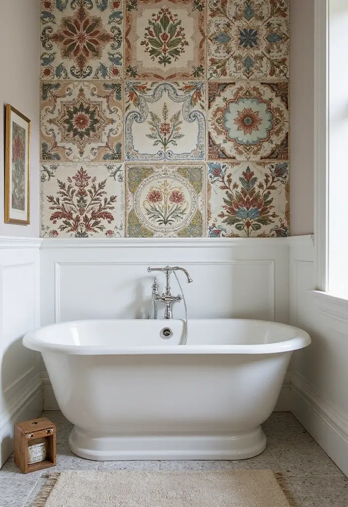 27 Bathroom Accent Wall Ideas That Make A Statement - 8. Vintage Tile Accent
