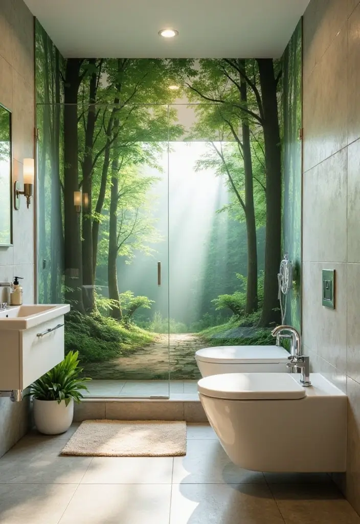 27 Bathroom Accent Wall Ideas That Make A Statement - 9. Nature-Inspired Murals