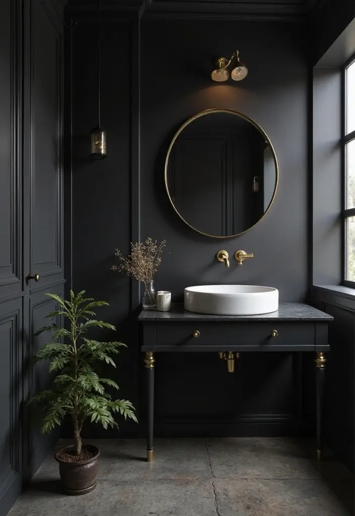 27 Bathroom Dark Walls That Add Sophistication - 1. Bold Black Elegance