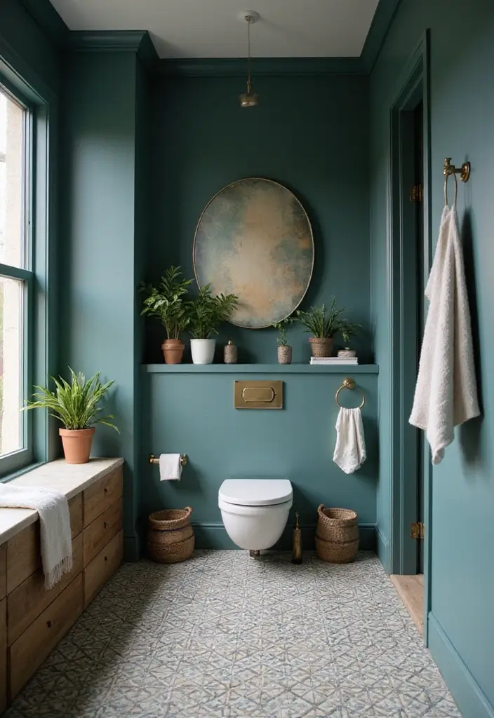 27 Bathroom Dark Walls That Add Sophistication - 12. Deep Teal Tranquility