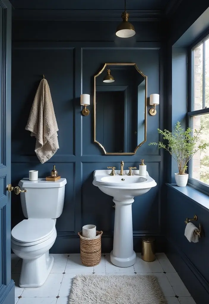 27 Bathroom Dark Walls That Add Sophistication - 15. Midnight Blue Dream