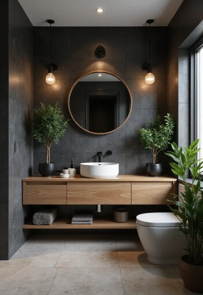27 Bathroom Dark Walls That Add Sophistication - 18. Black Forest Sophistication