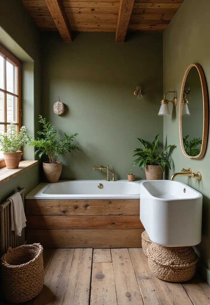 27 Bathroom Dark Walls That Add Sophistication - 19. Rustic Olive Green