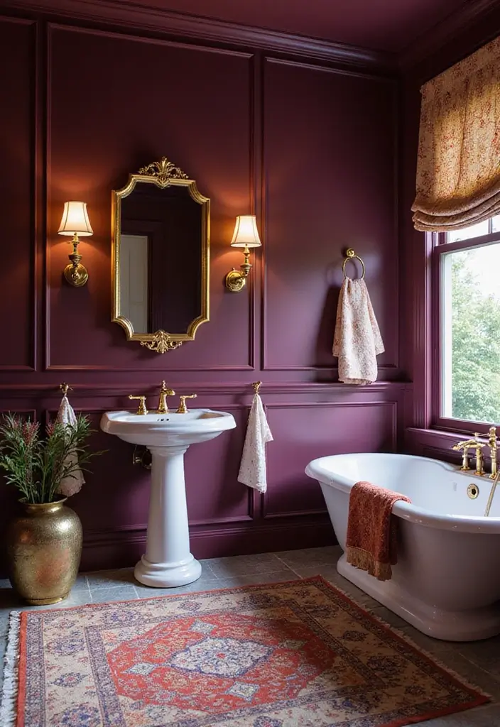 27 Bathroom Dark Walls That Add Sophistication - 22. Plum Perfection