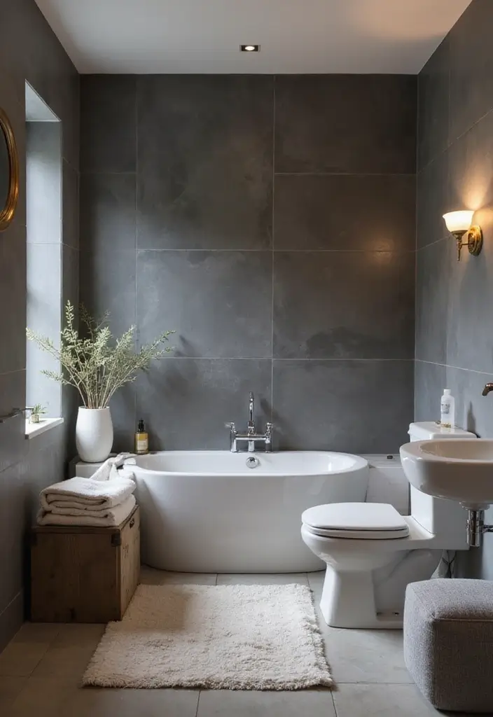 27 Bathroom Dark Walls That Add Sophistication - 6. Slate Gray Sophistication