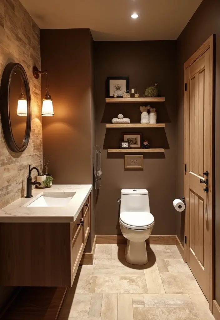 27 Bathroom Dark Walls That Add Sophistication - 7. Mocha Delight