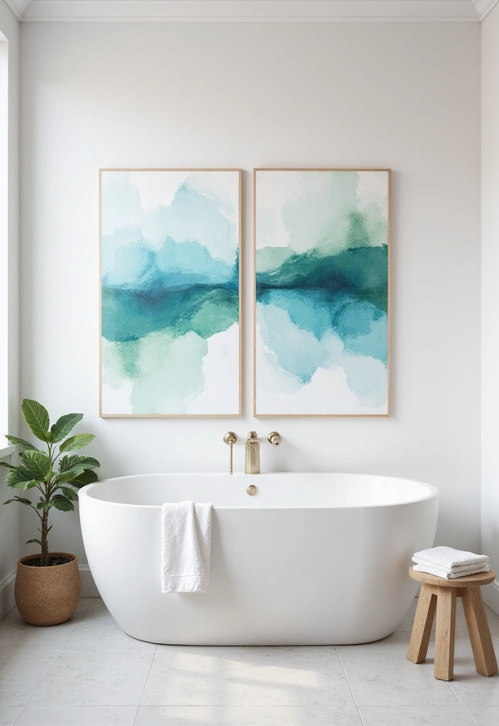 27 Bathroom Painting Ideas On Canvas For Modern Homes - 1. Tranquil Watercolor Waves