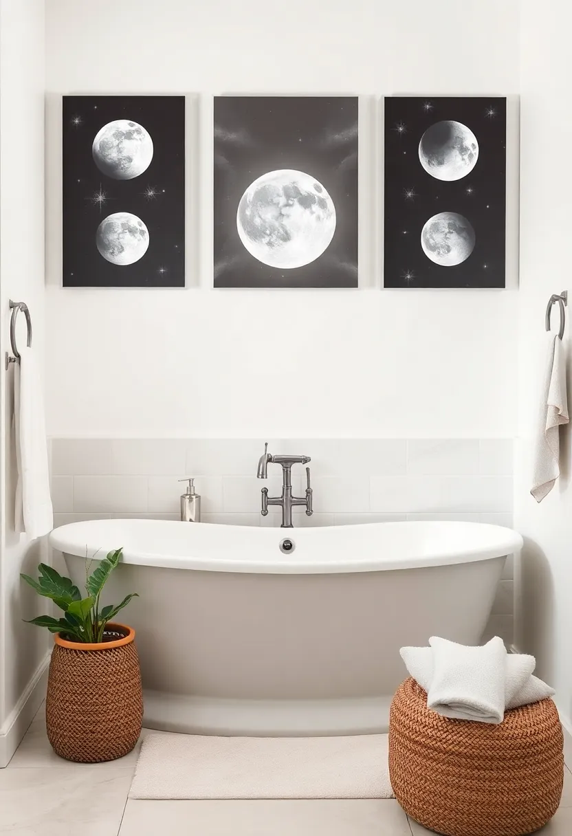 27 Bathroom Painting Ideas On Canvas For Modern Homes - 11. Ethereal Moon Phase Prints