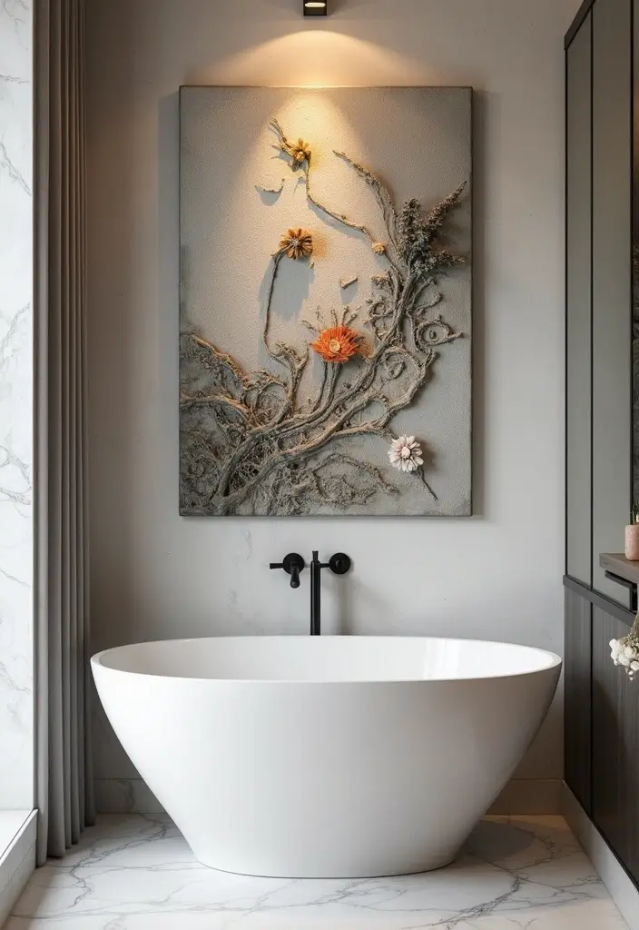 27 Bathroom Painting Ideas On Canvas For Modern Homes - 13. Textured Abstract Art