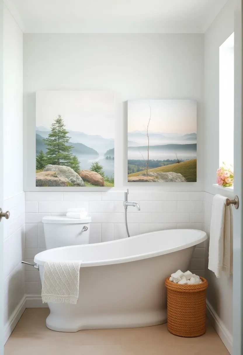 27 Bathroom Painting Ideas On Canvas For Modern Homes - 16. Soft Pastel Landscapes