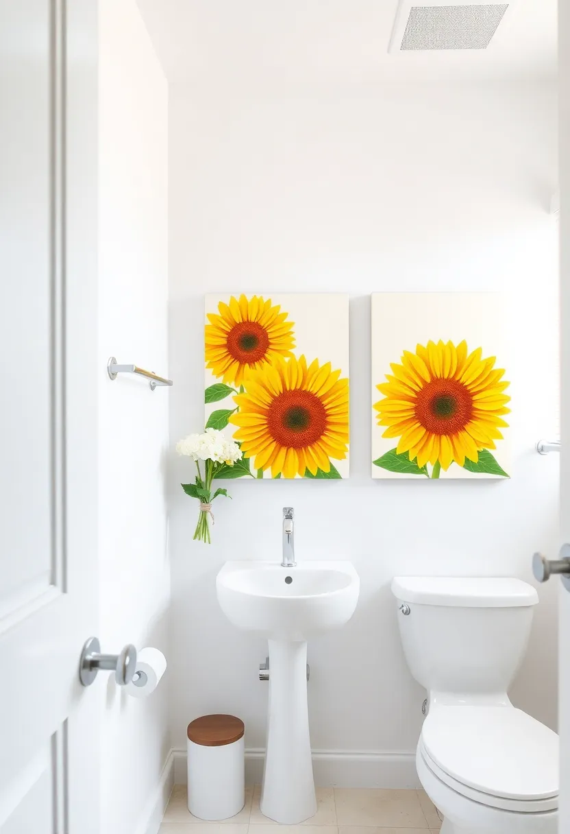 27 Bathroom Painting Ideas On Canvas For Modern Homes - 23. Cheerful Sunflower Artwork