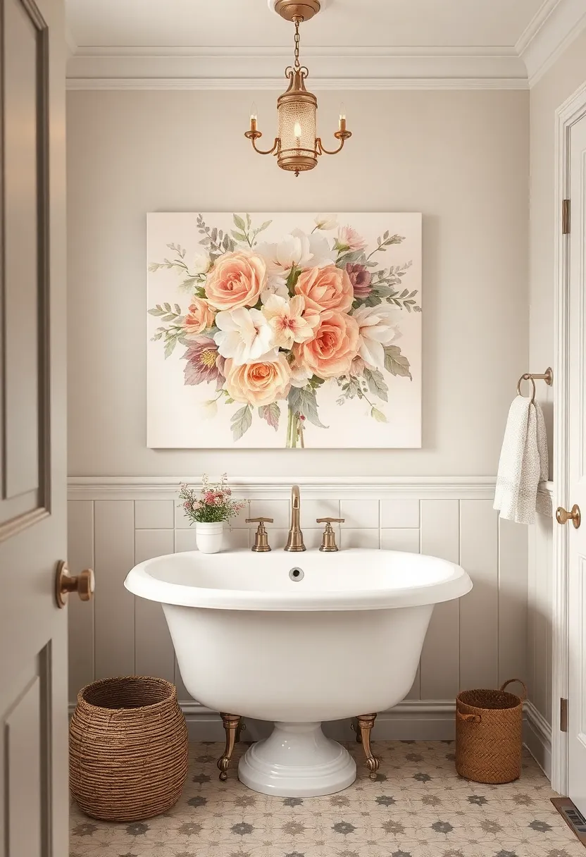 27 Bathroom Painting Ideas On Canvas For Modern Homes - 25. Classic Floral Boquets