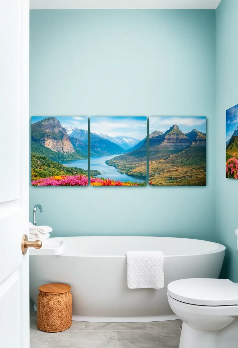 27 Bathroom Painting Ideas On Canvas For Modern Homes - 26. Vibrant Landscape Photography