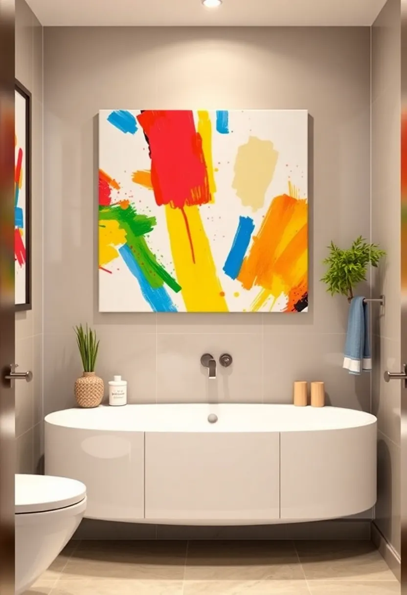 27 Bathroom Painting Ideas On Canvas For Modern Homes - 27. Dynamic Brushstroke Art