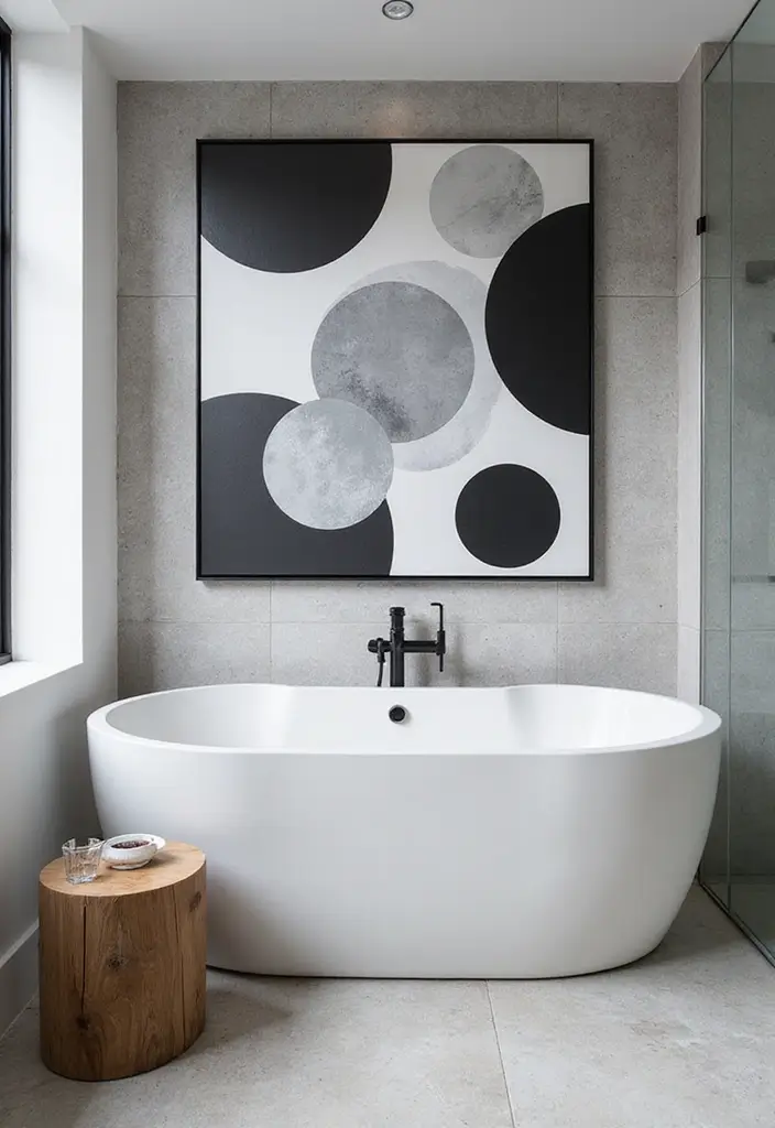27 Bathroom Painting Ideas On Canvas For Modern Homes - 4. Monochrome Minimalism