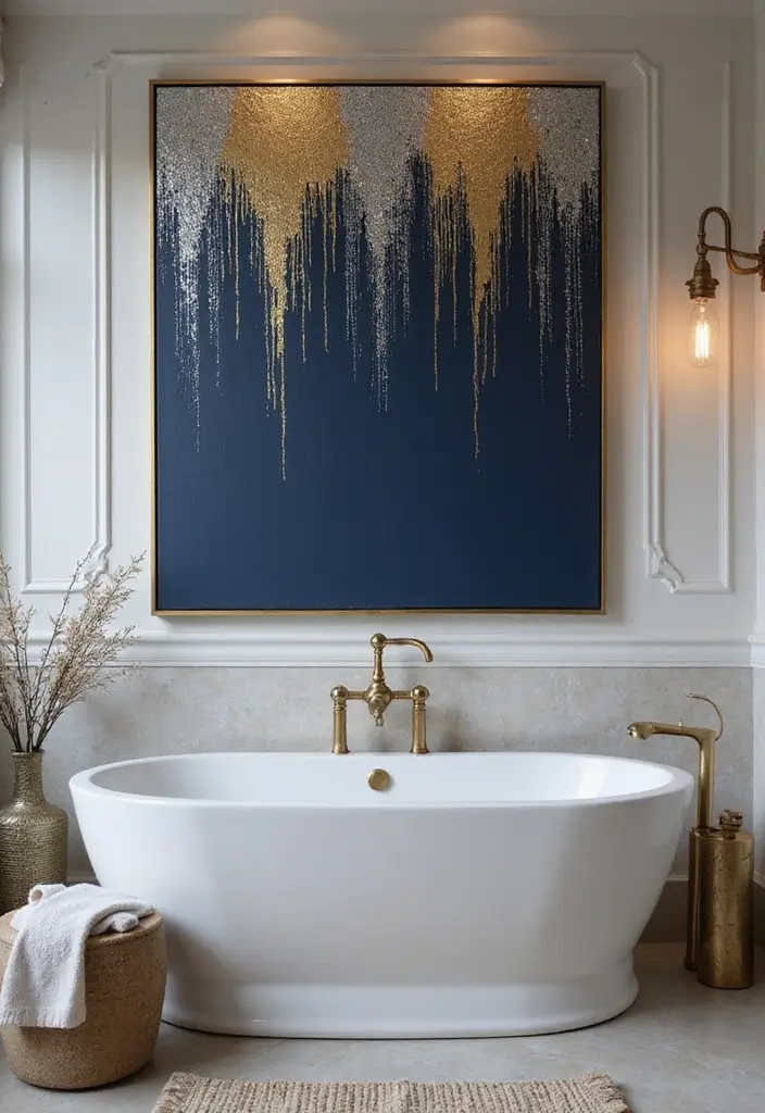 27 Bathroom Painting Ideas On Canvas For Modern Homes - 6. Luxe Metallic Accents
