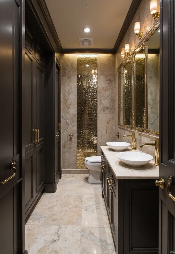27 Bathroom Tiles Aesthetic That Matches Any Style - 14. Metallic Tiles for Luxe Appeal