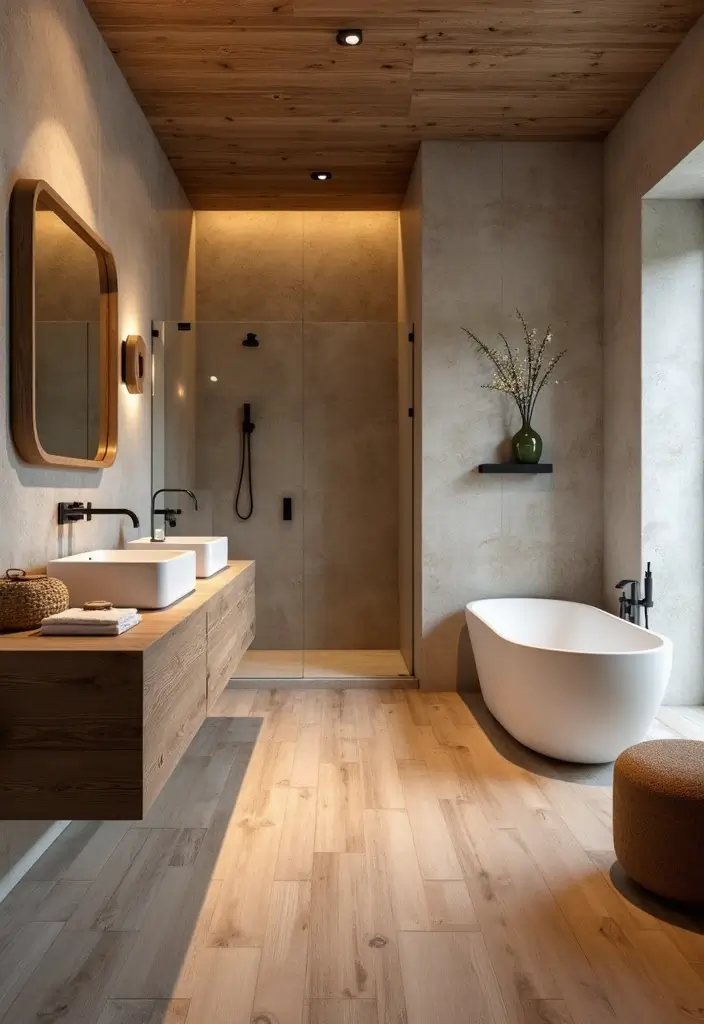 27 Bathroom Tiles Aesthetic That Matches Any Style - 15. Rustic Wood-Look Tiles