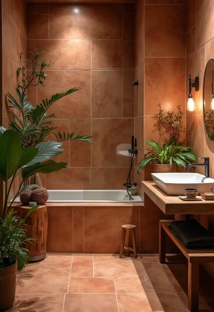 27 Bathroom Tiles Aesthetic That Matches Any Style - 8. Earthy Terracotta Tiles