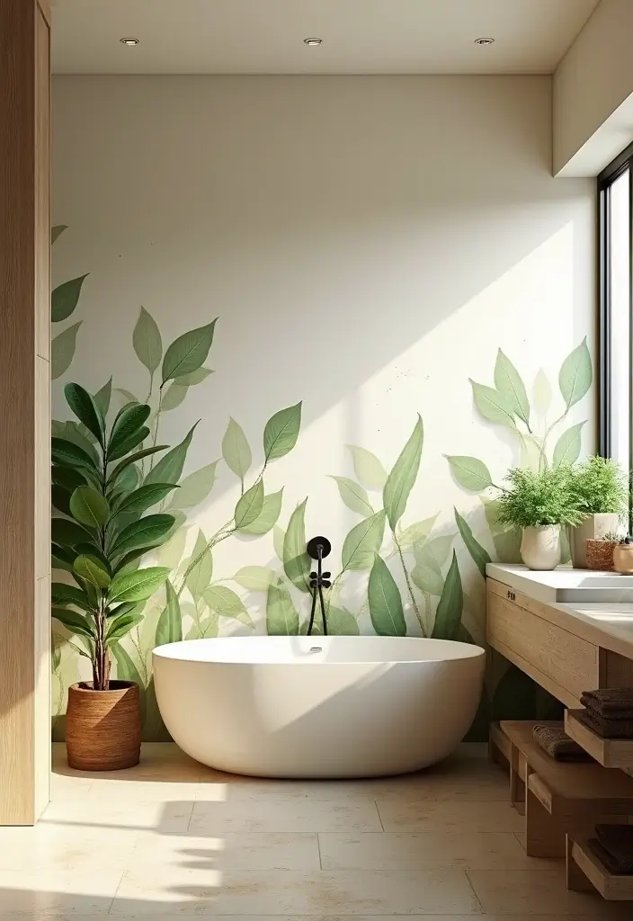 27 Bathroom Wall Stencil Ideas That Add Pattern And Style - 1. Nature-Inspired Leaf Patterns