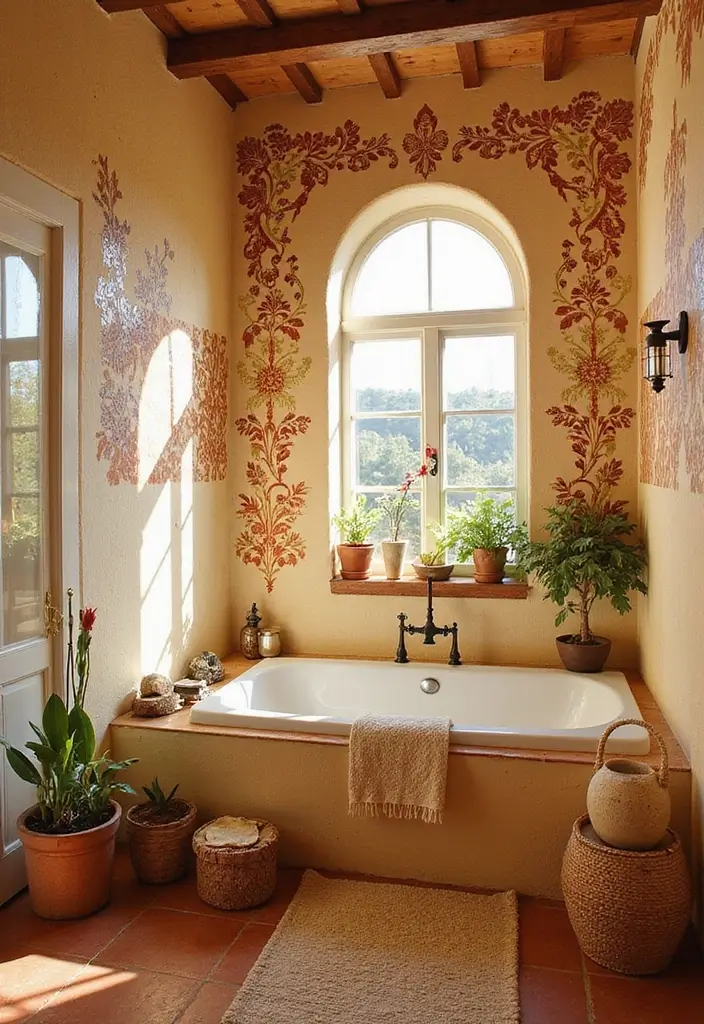 27 Bathroom Wall Stencil Ideas That Add Pattern And Style - 14. Mediterranean Vibes
