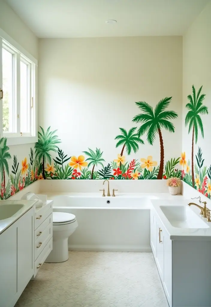 27 Bathroom Wall Stencil Ideas That Add Pattern And Style - 19. Tropical Paradise