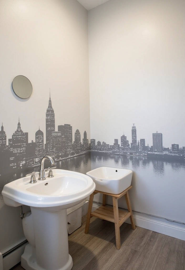 27 Bathroom Wall Stencil Ideas That Add Pattern And Style - 21. Urban Landscape