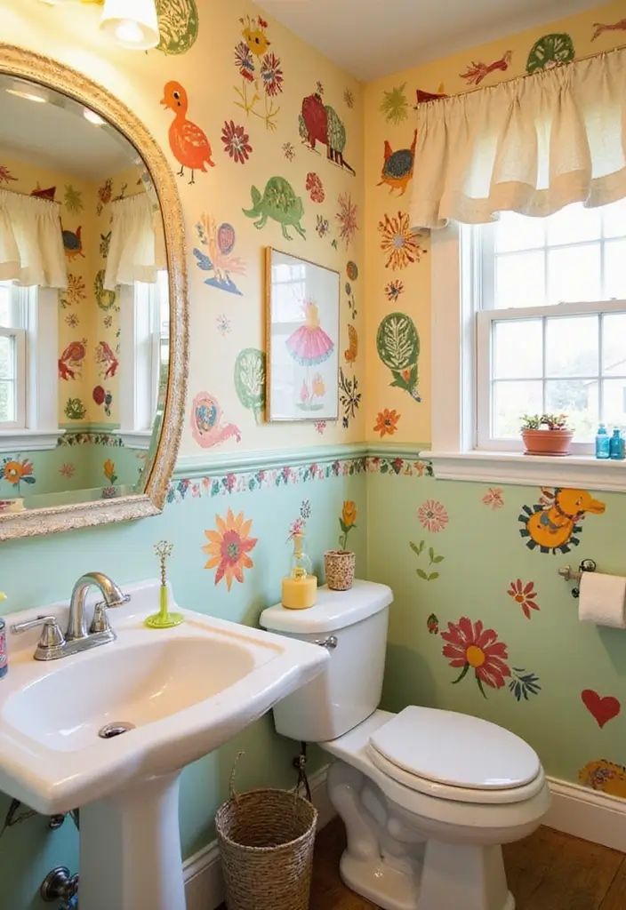 27 Bathroom Wall Stencil Ideas That Add Pattern And Style - 22. Folk Art Inspirations