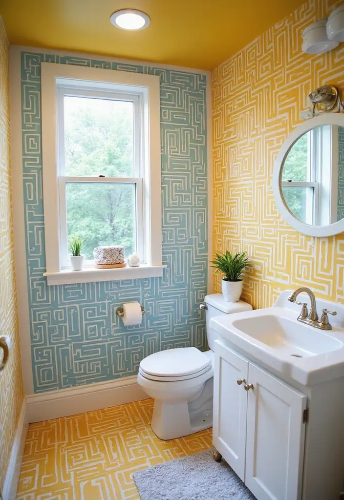 27 Bathroom Wall Stencil Ideas That Add Pattern And Style - 23. Engaging Maze Patterns
