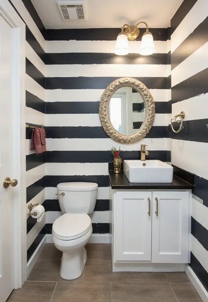 27 Bathroom Wall Stencil Ideas That Add Pattern And Style - 24. Stylish Stripes