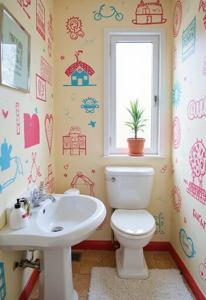 27 Bathroom Wall Stencil Ideas That Add Pattern And Style - 25. Playful Doodles