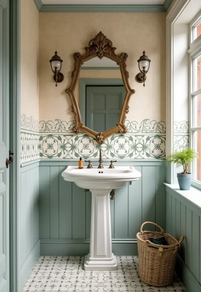 27 Bathroom Wall Stencil Ideas That Add Pattern And Style - 3. Vintage Tile Patterns