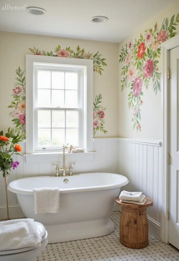 27 Bathroom Wall Stencil Ideas That Add Pattern And Style - 6. Floral Elegance