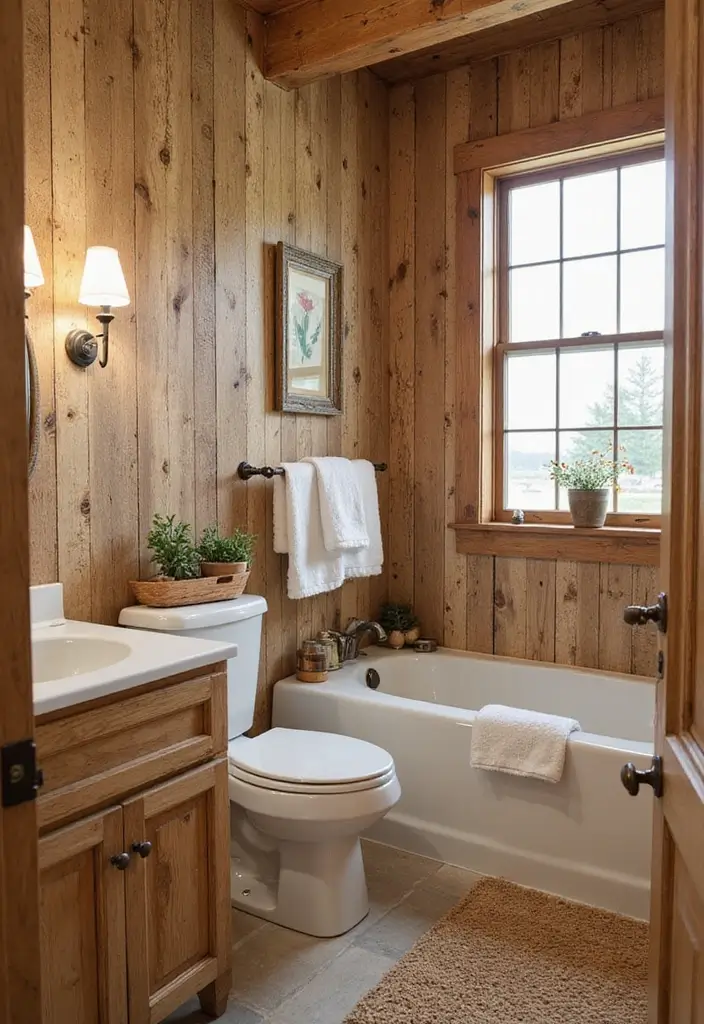 27 Bathroom Wall Stencil Ideas That Add Pattern And Style - 8. Rustic Wood Patterns