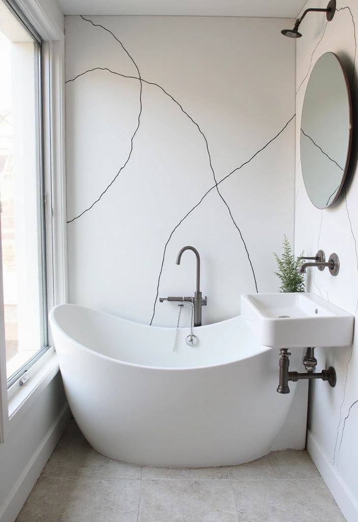 27 Bathroom Wall Stencil Ideas That Add Pattern And Style - 9. Minimalist Line Art