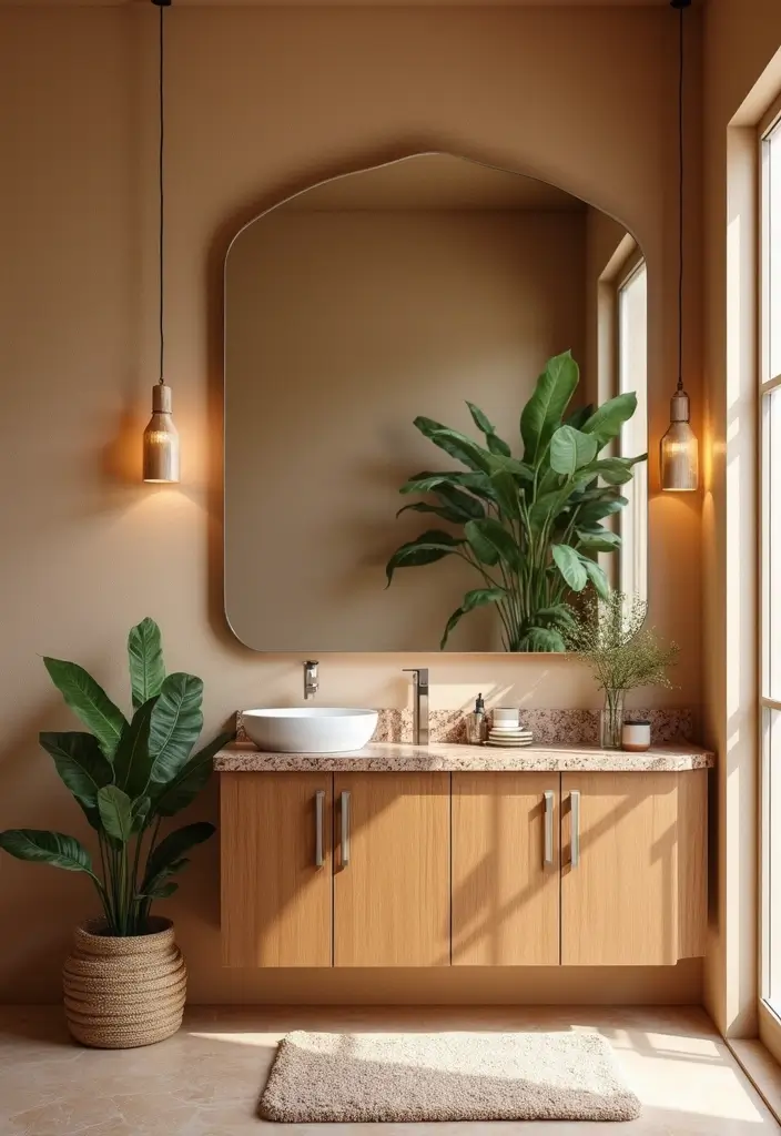 27 Brown Granite Countertops Bathroom Designs That Look Elegant - 1. Earthy Elegance