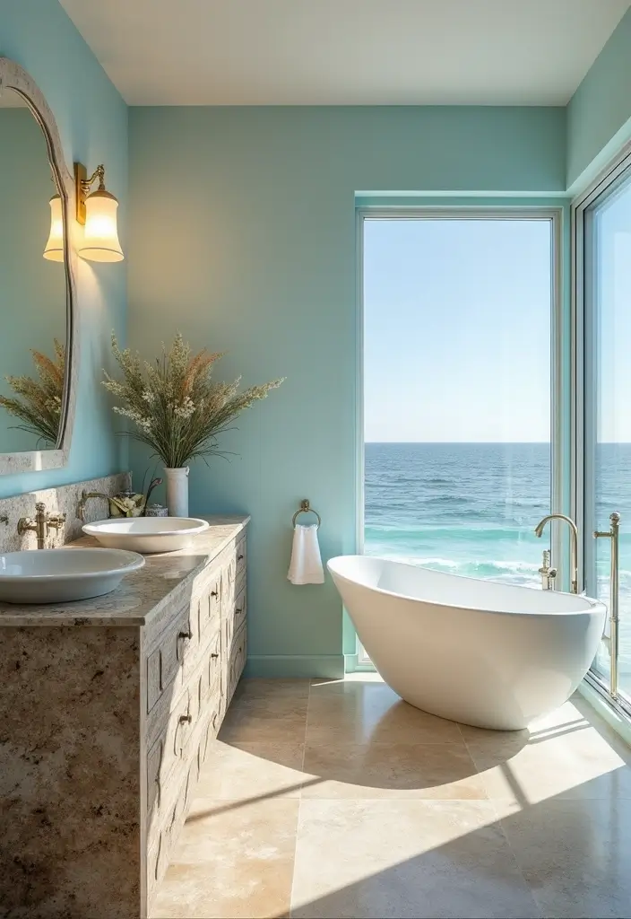 27 Brown Granite Countertops Bathroom Designs That Look Elegant - 10. Coastal Inspirations
